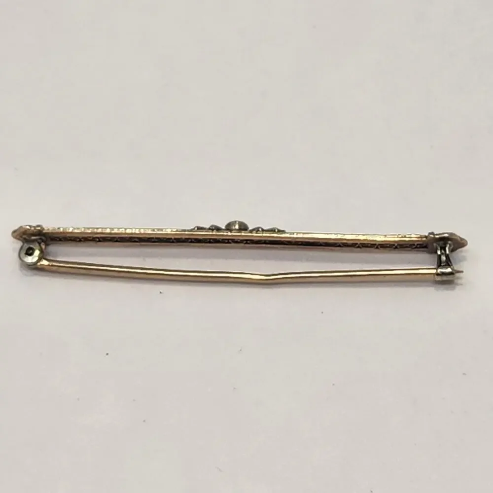 Art Deco Antique 10k White Gold Filigree Bar Pin Brooch Blue Sapphire Edwardian